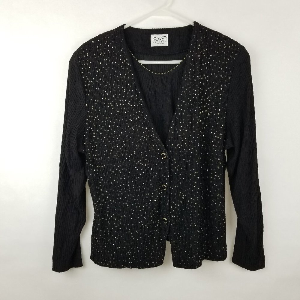 Koret Petites Blouse with Beautiful Bead Work on the Front Size L Black/Gold